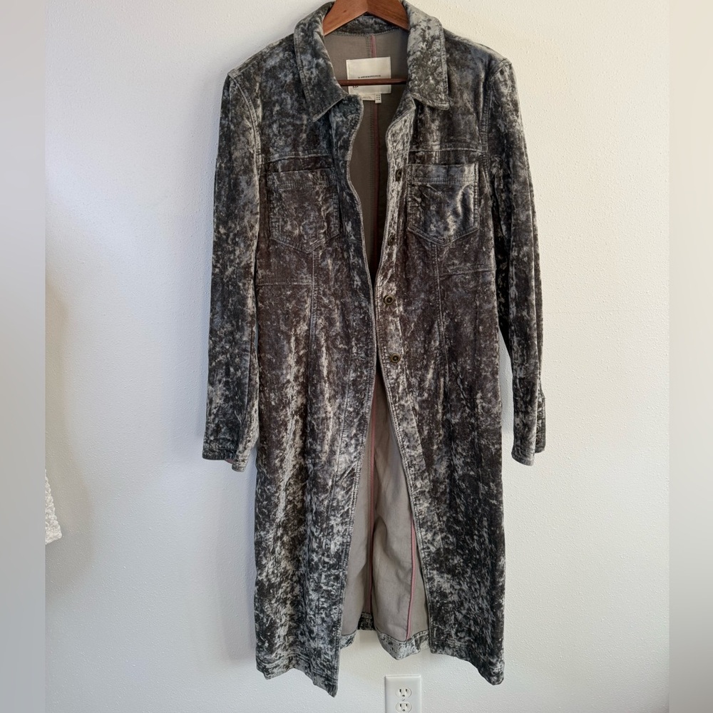 Anthropologie Olive Green Mineral Wash Long Jacket Coat Size 10 - Picture 11 of 16